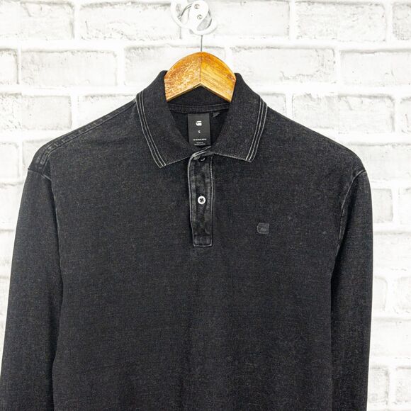 G Star Raw Men's Long Sleeve Polo Shirt in Black Cotton Size Small - Picture 3 of 6